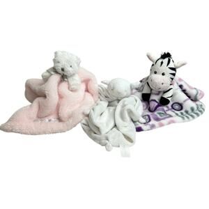 Lot of 3 Soft Baby Lovey Security Blanket Nursery Stuffed Teddy Zebra Lamb